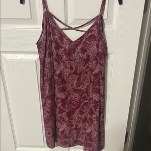 Burgundy Boho Paisley Cross Front Spaghetti Strap Slip Dress